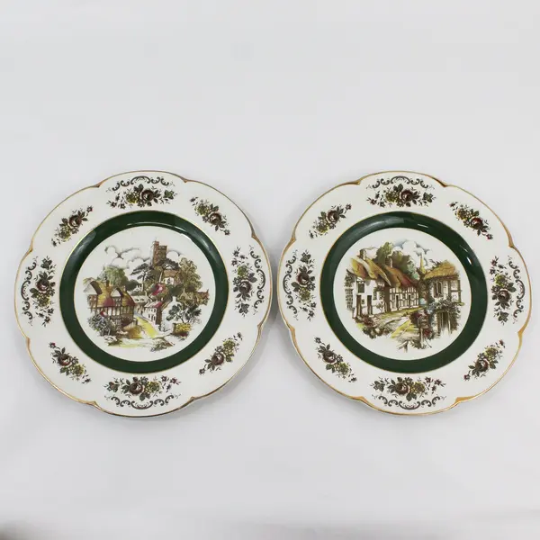 Vintage Wood & Sons Ascot Village Stoneware Plates Set of 4 10.75"