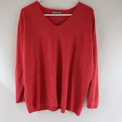 Angela Mara Red Long-Sleeved V-Neck Sweater Women's XL