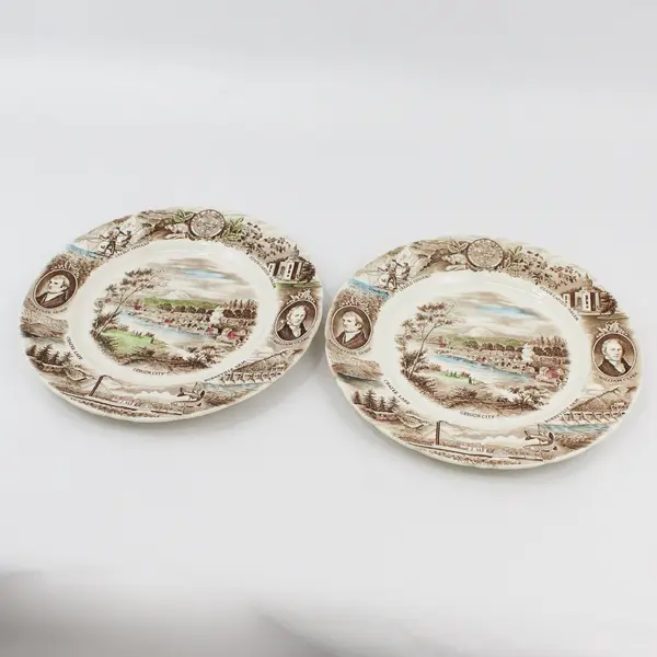 2 Vintage Brown The Oregon Plates By Johnson Bros. England
