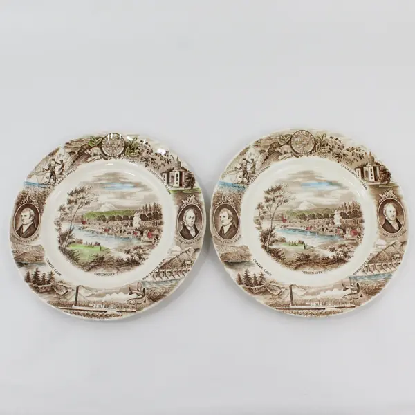 2 Vintage Brown The Oregon Plates By Johnson Bros. England
