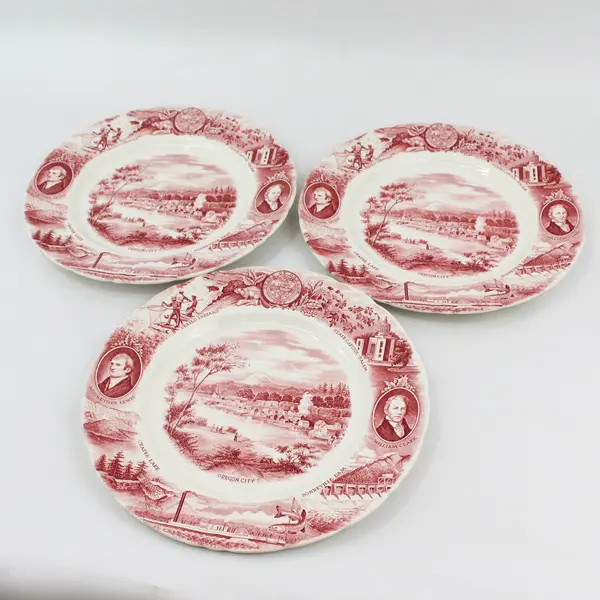 3 Vintage Red The Oregon Plates By Johnson Bros. England