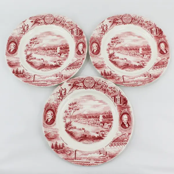 3 Vintage Red The Oregon Plates By Johnson Bros. England