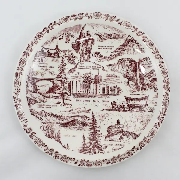 Vernon Kilns Famous Oregon Landmarks Stoneware Plate 10.5"