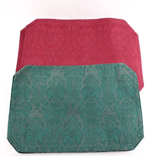 Lot of 8 Green and Red Damask Placemats 17.5" Christmas Holiday Decor