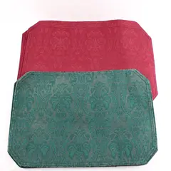 Lot of 8 Green and Red Damask Placemats 17.5" Christmas Holiday Decor