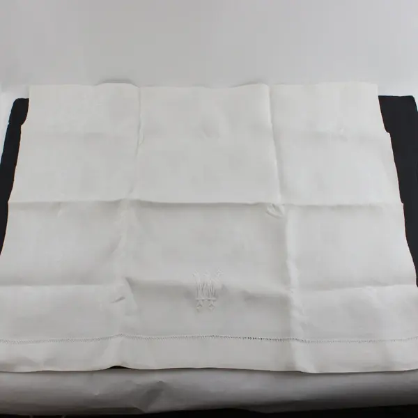 White Floral Damask W Initial Monogram Rectangular Tablecloth 27x43 FLAWED