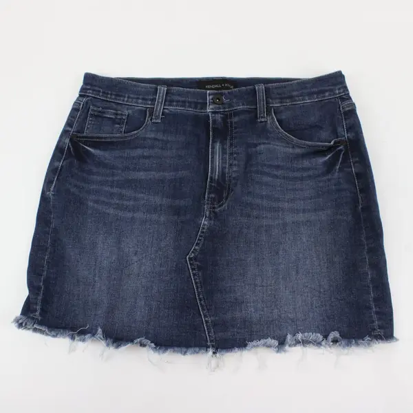 Kendall + Kylie Mini Skirt Womens Size 32 Dark Blue Denim Raw Hem Stretch