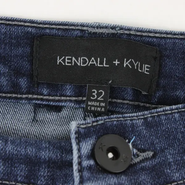 Kendall + Kylie Mini Skirt Womens Size 32 Dark Blue Denim Raw Hem Stretch