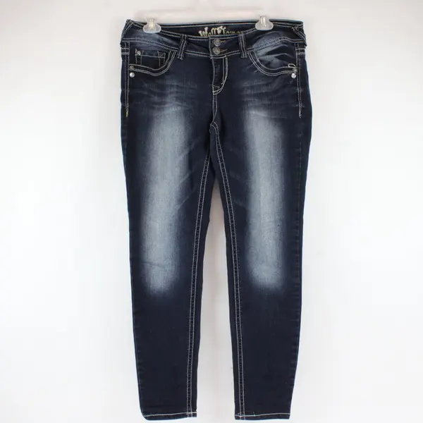 WallFlower Womens Size 11 Dark Wash Skinny Embroidered Jeans