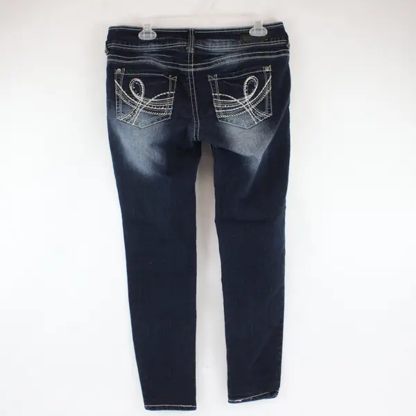 WallFlower Womens Size 11 Dark Wash Skinny Embroidered Jeans