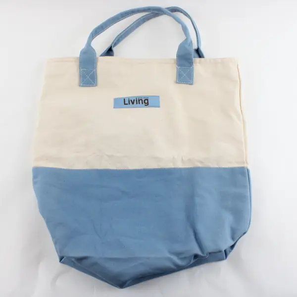 Martha Stewart Living Canvas Tote Bag Blue Cream Colorblock 14" FLAWED