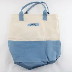 Martha Stewart Living Canvas Tote Bag Blue Cream Colorblock 14" FLAWED