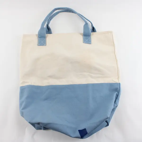 Martha Stewart Living Canvas Tote Bag Blue Cream Colorblock 14" FLAWED