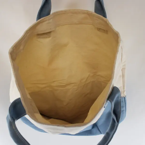Martha Stewart Living Canvas Tote Bag Blue Cream Colorblock 14" FLAWED