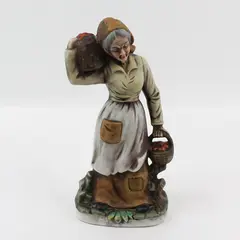 Vintage Older Woman With Baskets of Apples Figurine 11.25"