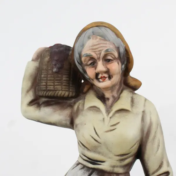 Vintage Older Woman With Baskets of Apples Figurine 11.25"
