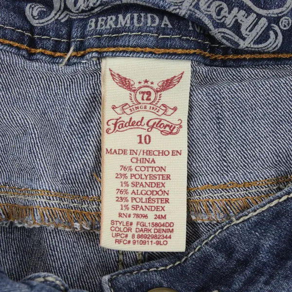 Faded Glory Women's Blue Denim Bermuda Shorts Size 10 Stretch Cuffed