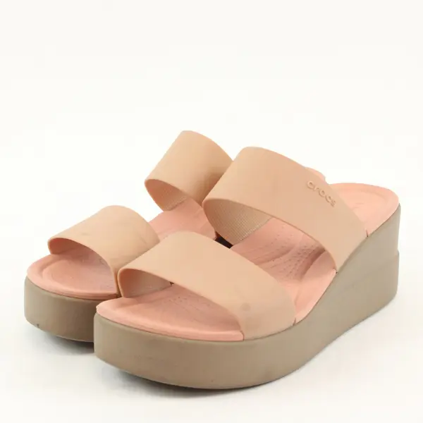 Crocs LiteRide Beige and Pink Wedge Sandals Women's Size 8W Flawed