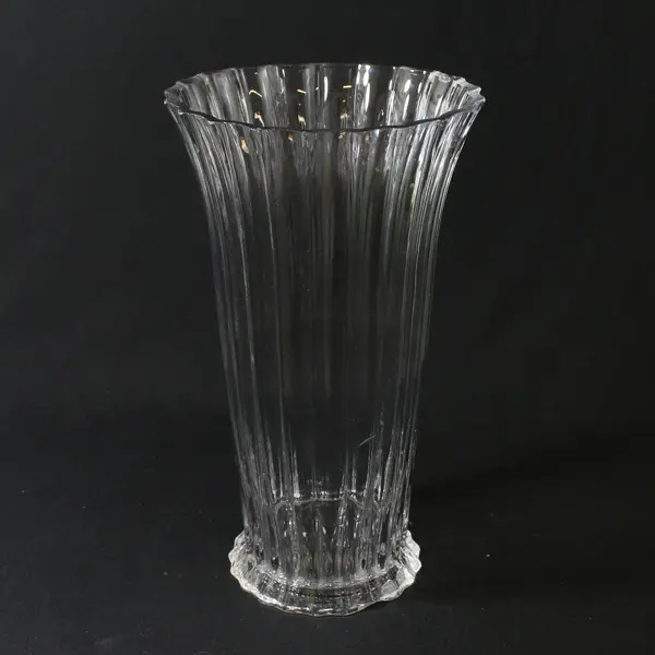 Large 11 Inch Tapered Clear Ribbed Vase