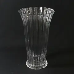 Large 11 Inch Tapered Clear Ribbed Vase