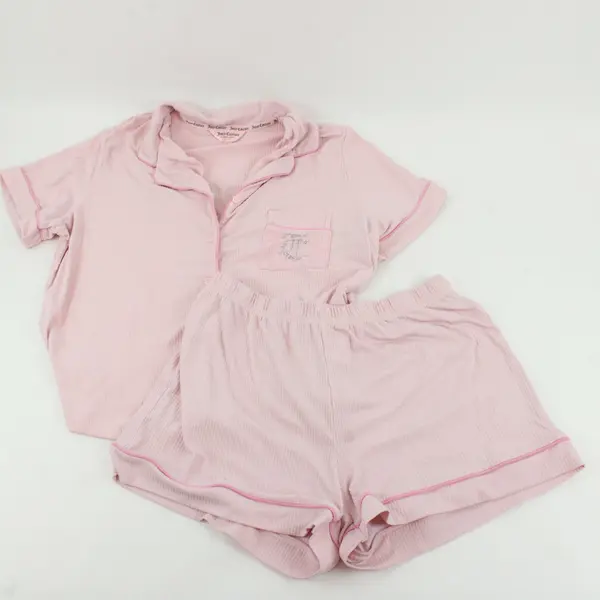 Juicy Couture Womens Pink Ribbed Rhinestone Shorts Pajama Set Size L