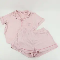 Juicy Couture Womens Pink Ribbed Rhinestone Shorts Pajama Set Size L