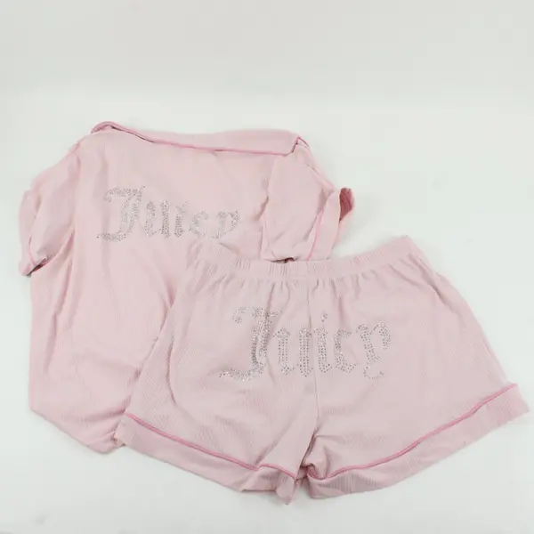 Juicy Couture Womens Pink Ribbed Rhinestone Shorts Pajama Set Size L