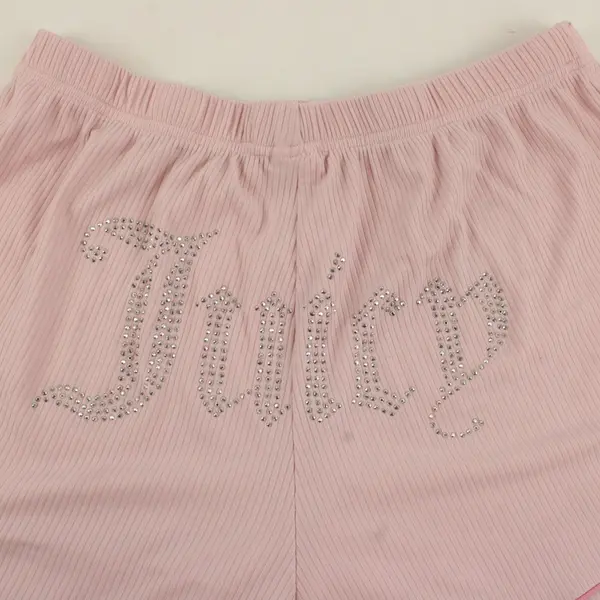 Juicy Couture Womens Pink Ribbed Rhinestone Shorts Pajama Set Size L