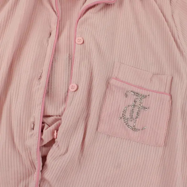 Juicy Couture Womens Pink Ribbed Rhinestone Shorts Pajama Set Size L
