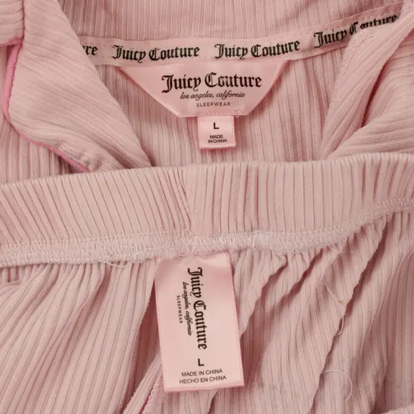 Juicy Couture Womens Pink Ribbed Rhinestone Shorts Pajama Set Size L