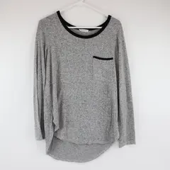 Enti Glamour Womens M Gray Relaxed Fit Long Sleeve Top Black Trim Pocket