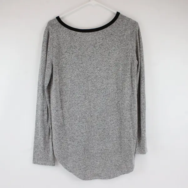 Enti Glamour Womens M Gray Relaxed Fit Long Sleeve Top Black Trim Pocket