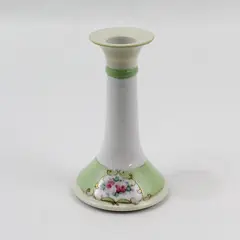 Noritake China Taper Candle Holder Green and White Pink Roses