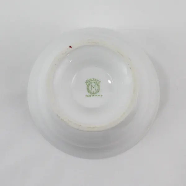 Vtg Noritake China Footed Fruit Bowl Black Floral Rim Pink Roses W/Gold Swag
