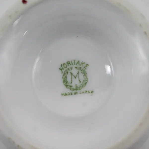 Vtg Noritake China Footed Fruit Bowl Black Floral Rim Pink Roses W/Gold Swag