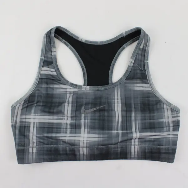 Nike Dri-FIT Grey Plaid Sports Bra Racerback Workout Athletic