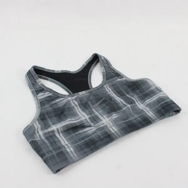 Nike Dri-FIT Grey Plaid Sports Bra Racerback Workout Athletic