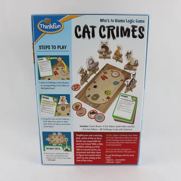 Cat Crimes Logic Brain Board Game 40 Crimes Thinkfun Games Age 8+ Complete