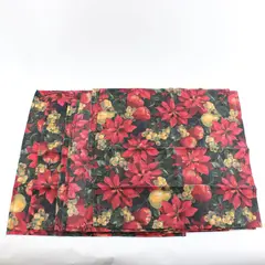 Set of 6 Vintage Cotton Napkins, Poinsettias & Fruit, 17”x17" 