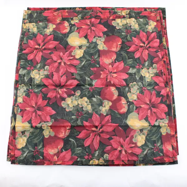 Set of 6 Vintage Cotton Napkins, Poinsettias & Fruit, 17”x17" 