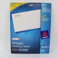 Avery 8167 White Mailing Labels 1/2 x 1 3/4 2000 Labels