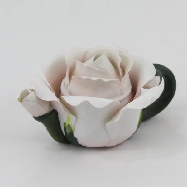 Vintage Hand Painted  Pink Ceramic Rose Blossom Shaped Mini Teapot With Lid