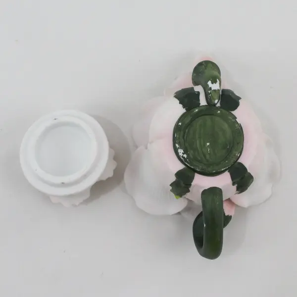 Vintage Hand Painted  Pink Ceramic Rose Blossom Shaped Mini Teapot With Lid