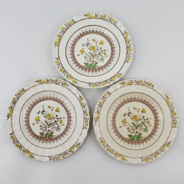 3 Spode Buttercup Salad Plates 7.5" w/Newer and Older Back Stamps