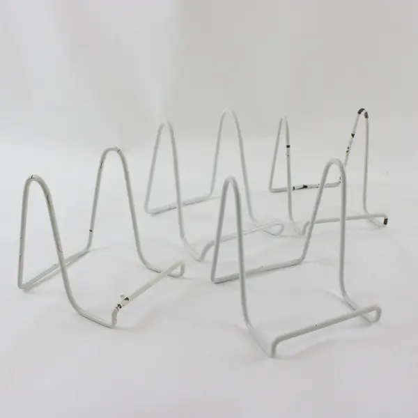 White Wire Plate Lid Rack Organizer Stand Kitchen Dish Storage Holder Used