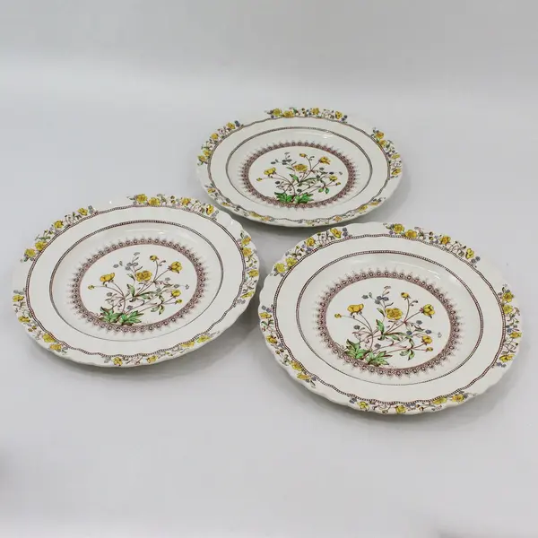 3 Spode Buttercup Dinner Plates 10.25" Older Back Stamp