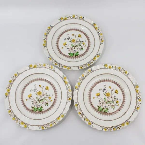 3 Spode Buttercup Dinner Plates 10.25" Older Back Stamp