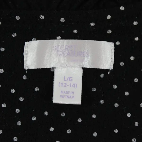 Secret Treasures Short Sleeve Sleepwear Dress Black White Polka Dot L(12-14)