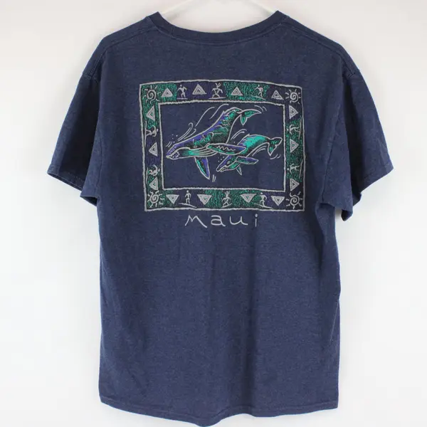 Hanes T Shirt Maui Hawaii Whale Blue Men's Size M Short Sleeves 