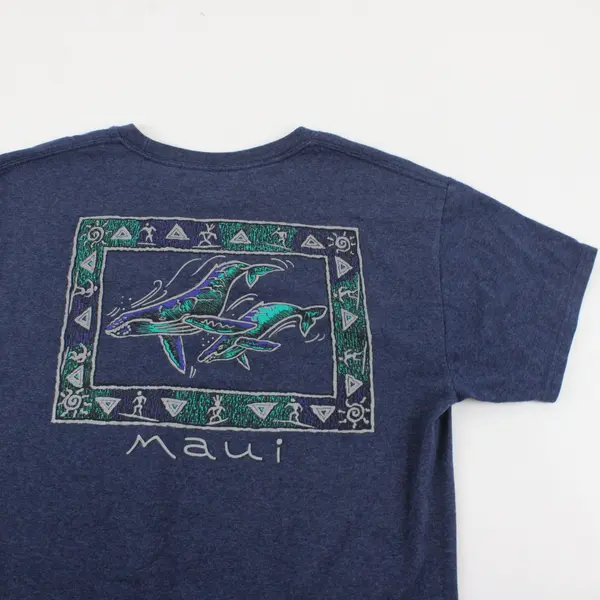 Hanes T Shirt Maui Hawaii Whale Blue Men's Size M Short Sleeves 